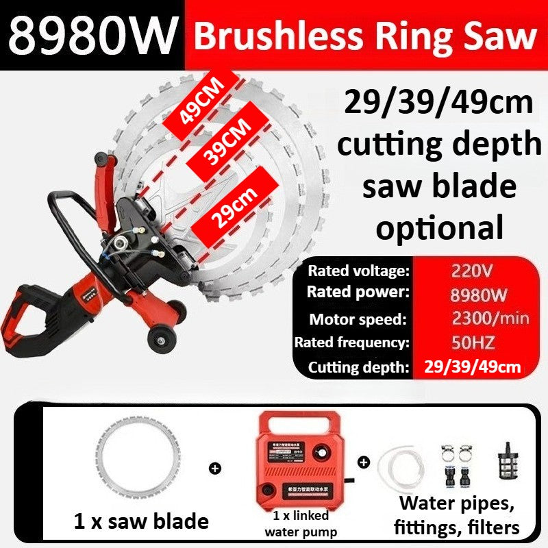 220V 8980W 29Cm/39Cm/49Cm Ring Saw Concrete Wall Cutting Machine with Guide Rail