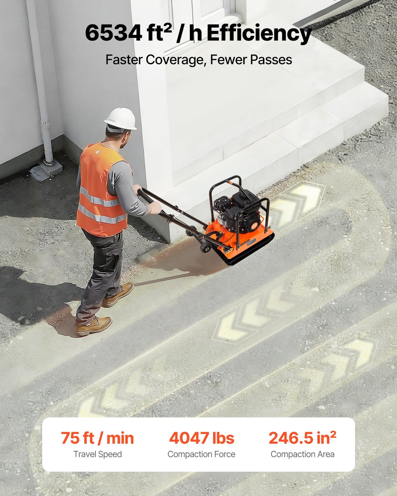 VEVOR 6.5HP Plate Compactor 5700VPM 4047Lbs Vibrating Ground Rammer for Asphalt