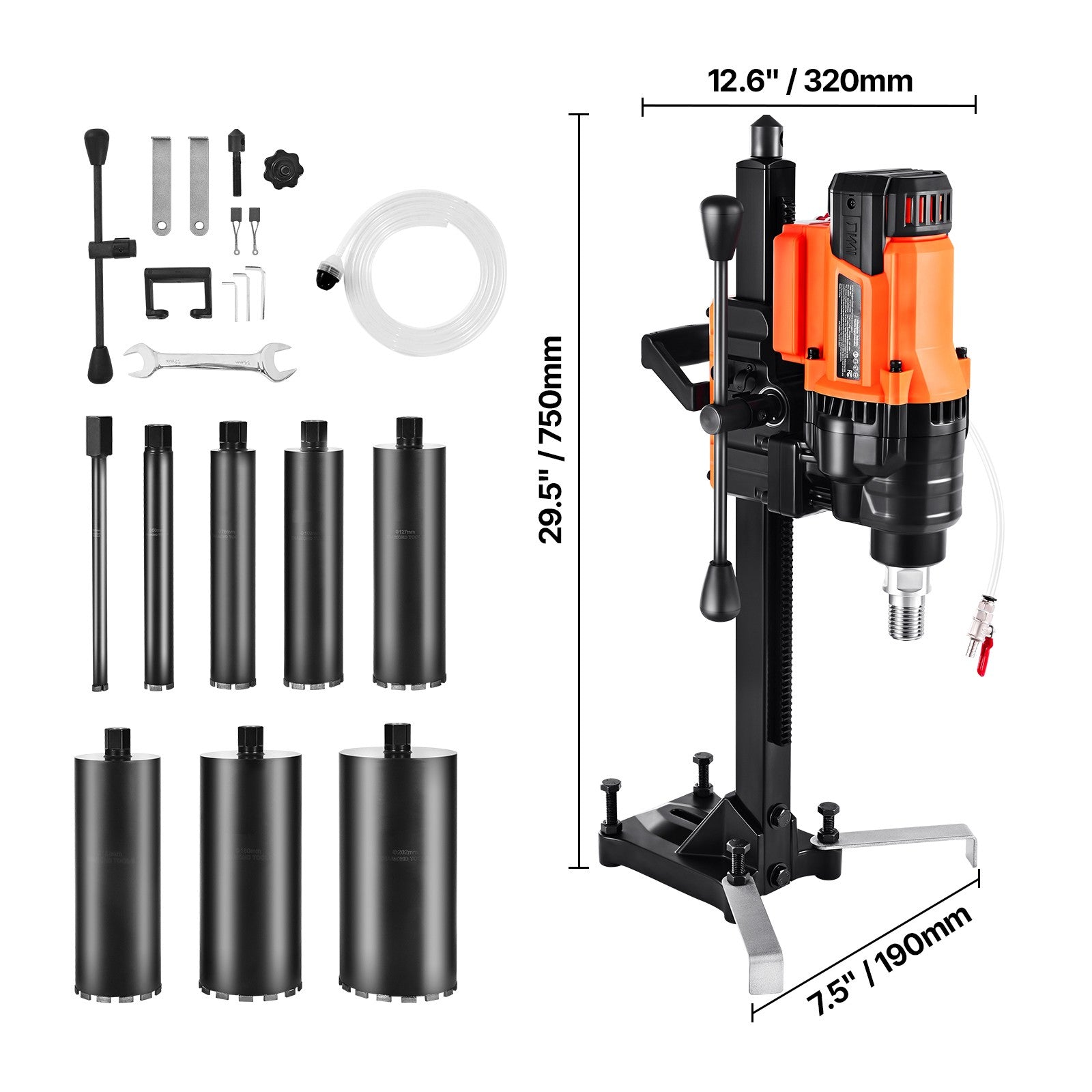 Diamond Core Drill Machine Concrete Core Drill Rig with Stand 8 in 3000W
