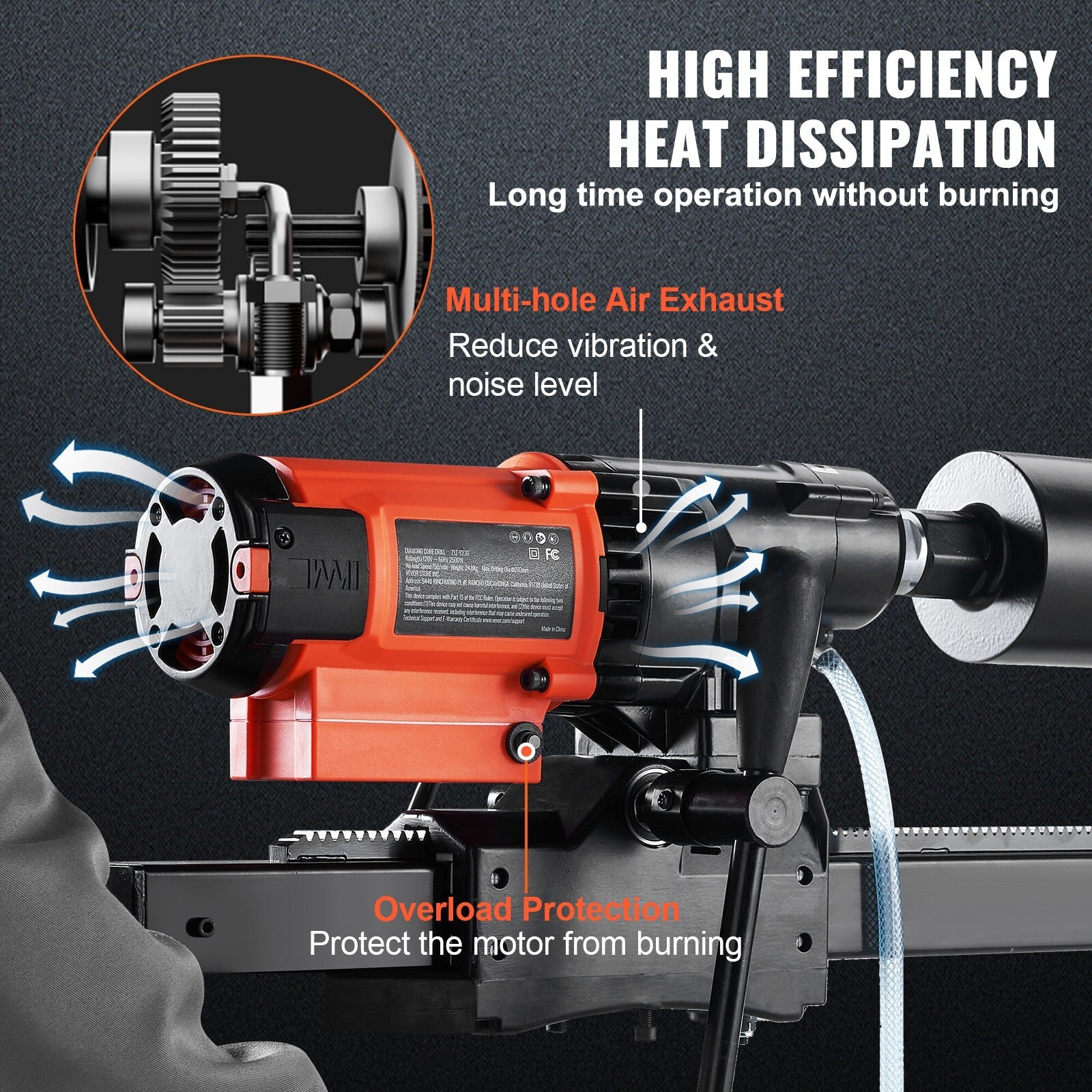 Wet&Dry Diamond Core Drill Machine Concrete Core Drill Rig 2500W 750RPM