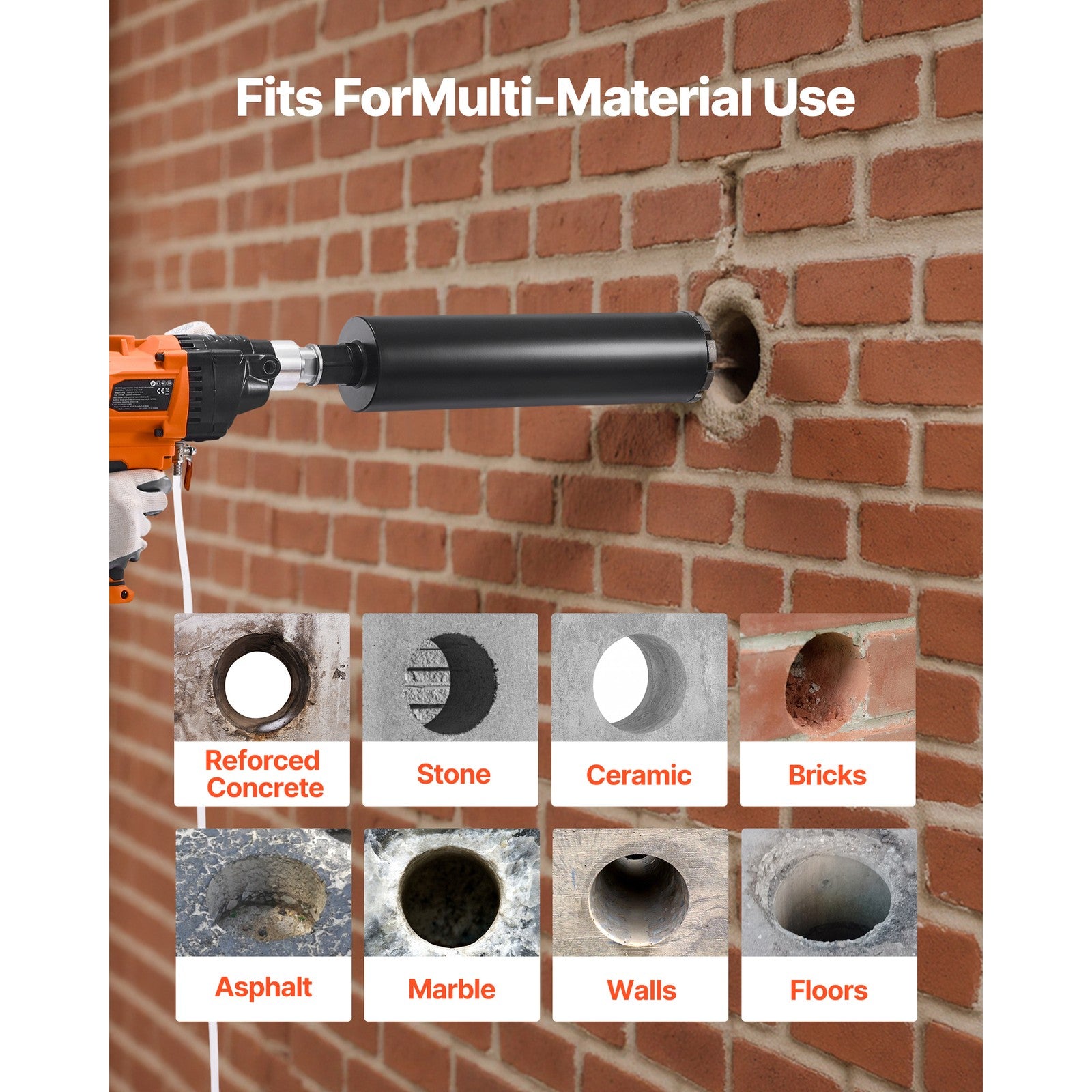 Diamond Core Drill Machine Handheld Concrete Core Drill Rig 6.3 in 2000W